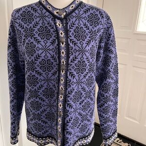 L.L. Bean Purple and Black Patterned Cardigan